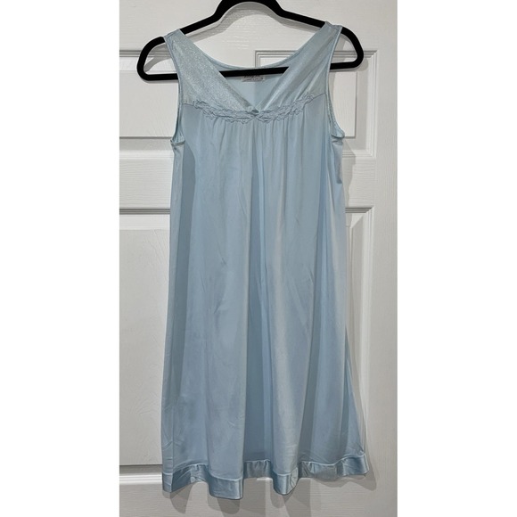 Vintage Vanity Fair Blue Nylon Satin V-Neck Nightgown Size Small - Picture 3 of 10